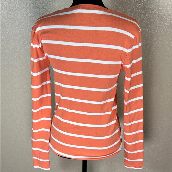 Ralph Lauren Orange and White Striped Long Sleeve Tee with Green Polo Logo - Picture 4 of 5